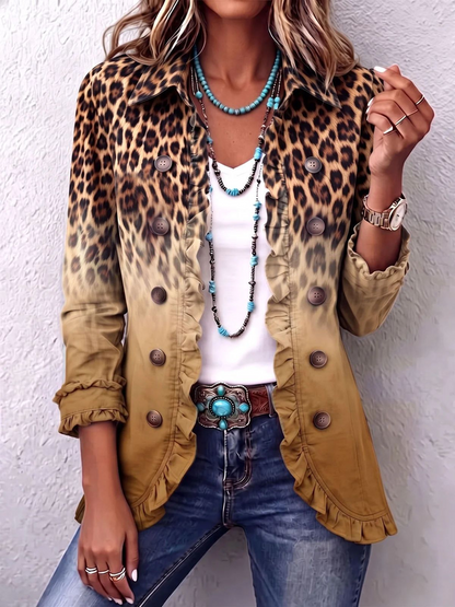 Women Spring/Fall Outerwear Vintage Ombre Long Sleeve Shawl Collar Jacket