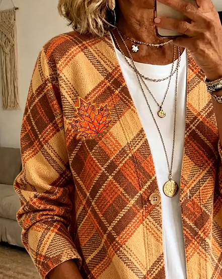 Women Spring/Fall Outerwear Casual Printing Plaid Long Sleeve Jacket
