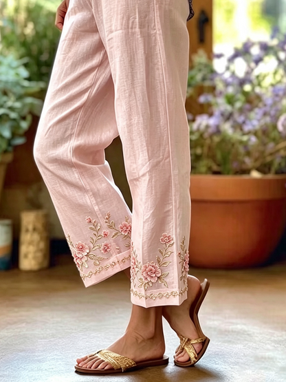Women Floral Long Pants Casual Spring/Fall Trousers