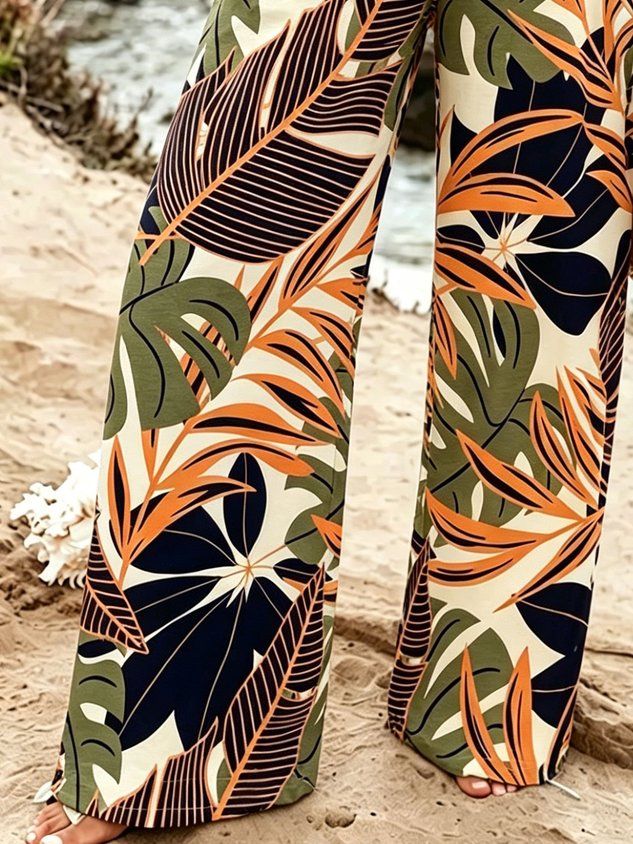 Women Tropical Long Pants Vintage Spring/Fall Trousers