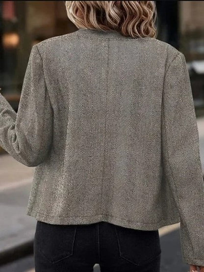 Women Spring/Fall Outerwear Vintage Split Joint Plain Long Sleeve Lapel Collar Jacket