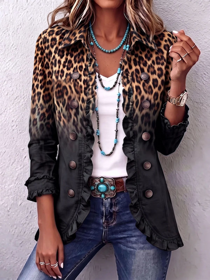 Women Spring/Fall Outerwear Vintage Ombre Long Sleeve Shawl Collar Jacket