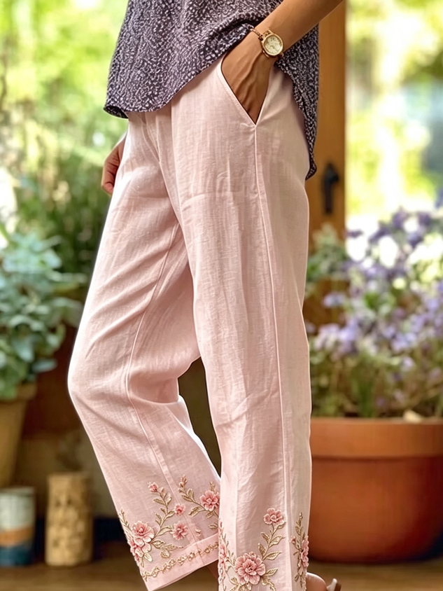 Women Floral Long Pants Casual Spring/Fall Trousers