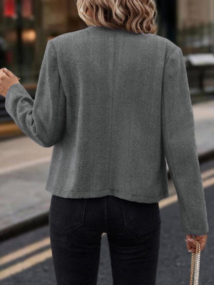 Women Spring/Fall Outerwear Vintage Split Joint Plain Long Sleeve Lapel Collar Jacket