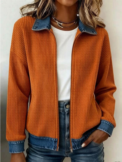 Women Spring/Fall Outerwear Casual Contrast Stitching Long Sleeve Shawl Collar Jacket