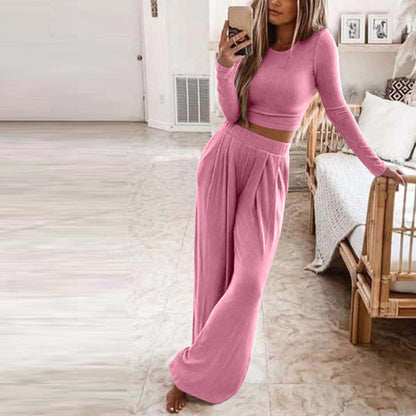 Womens Solid Color Knitted Casual Two Piece Suit SIZE S-3XL