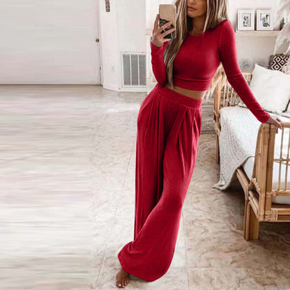 Womens Solid Color Knitted Casual Two Piece Suit SIZE S-3XL