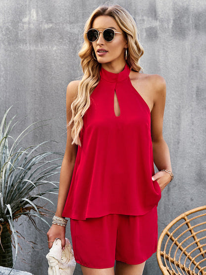 Womens Cutout Mock Neck Halter Top Two Piece Set SIZE S-XL