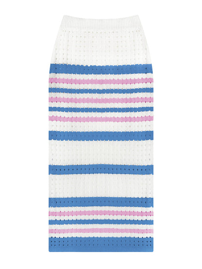 Womens Stripe Stitch Linen Crop Sweater And Matching Pencil Skirt SIZE S-XL
