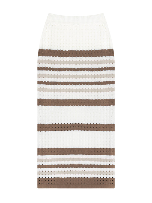 Womens Stripe Stitch Linen Crop Sweater And Matching Pencil Skirt SIZE S-XL