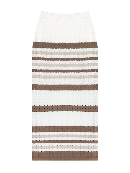 Womens Stripe Stitch Linen Crop Sweater And Matching Pencil Skirt SIZE S-XL