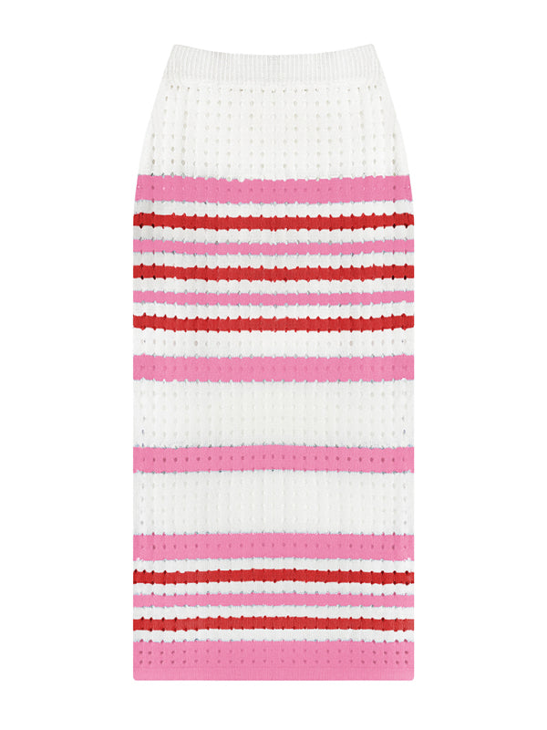 Womens Stripe Stitch Linen Crop Sweater And Matching Pencil Skirt SIZE S-XL