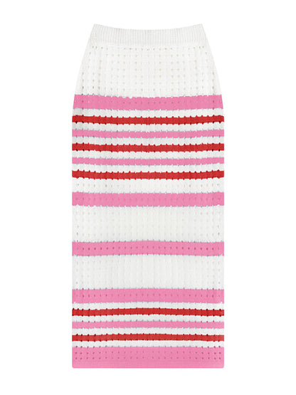 Womens Stripe Stitch Linen Crop Sweater And Matching Pencil Skirt SIZE S-XL