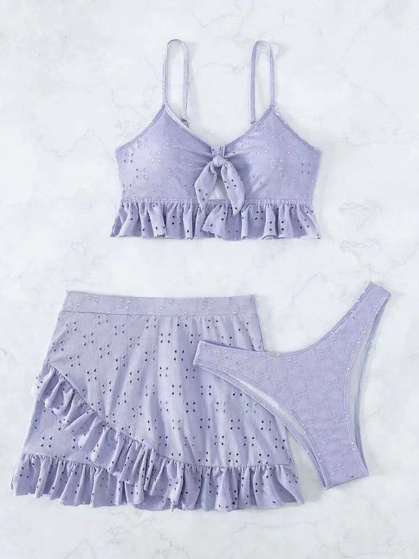 Womens Tie Front With Ruffle Hem Mini Skirt 3 Piece Set SIZE S-XL