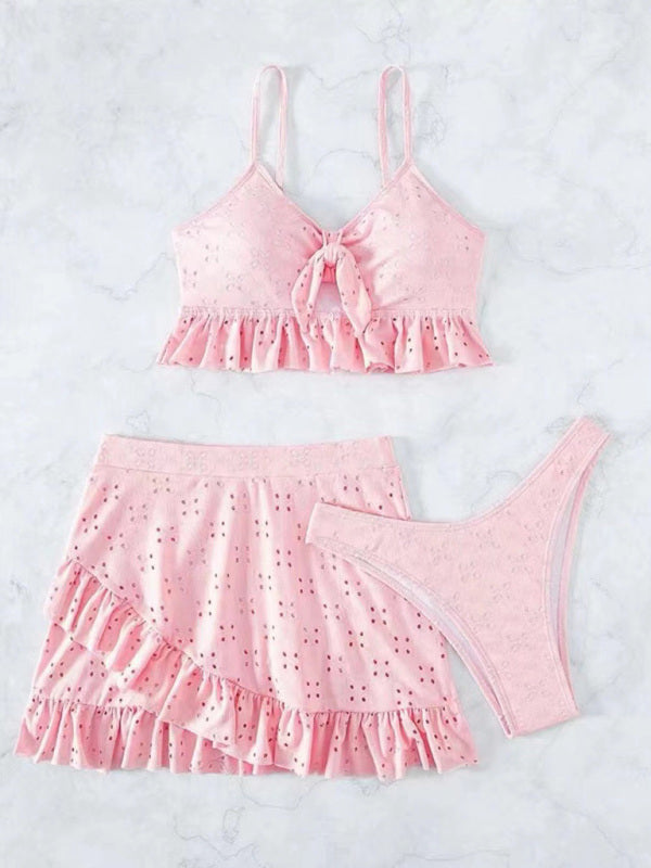 Womens Tie Front With Ruffle Hem Mini Skirt 3 Piece Set SIZE S-XL
