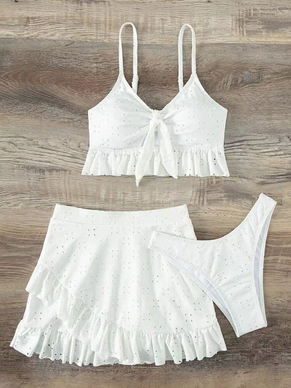 Womens Tie Front With Ruffle Hem Mini Skirt 3 Piece Set SIZE S-XL