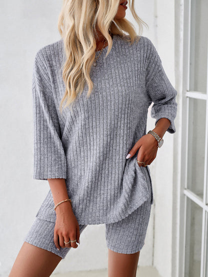 Womens Casual Round Neck Mid Sleeve Two Piece Set SIZE S-XL